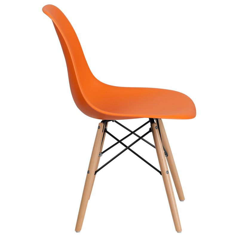 Orange Plastic Chair with Wooden Legs