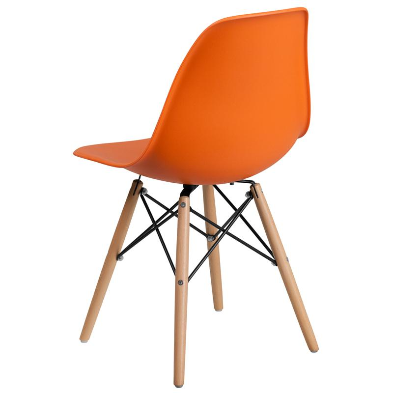 Orange Plastic Chair with Wooden Legs