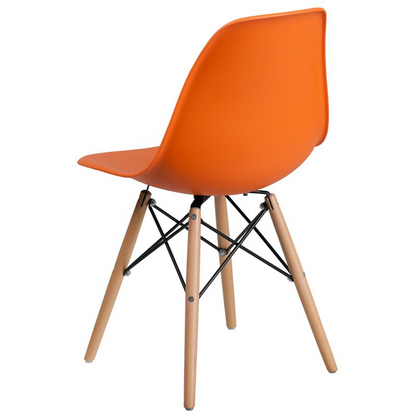 Orange Plastic Chair with Wooden Legs