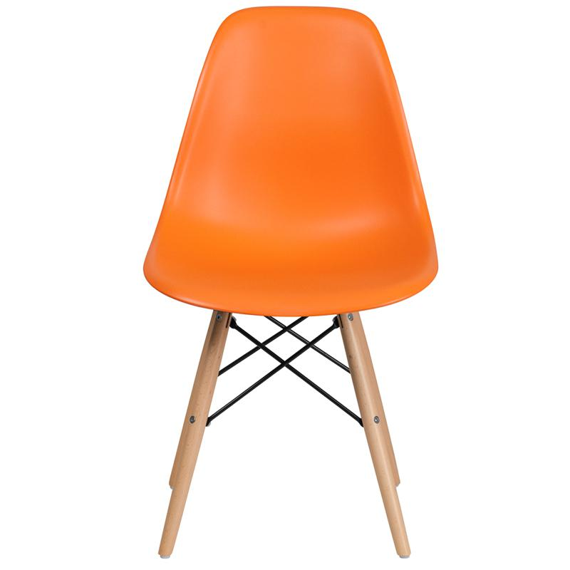 Orange Plastic Chair with Wooden Legs