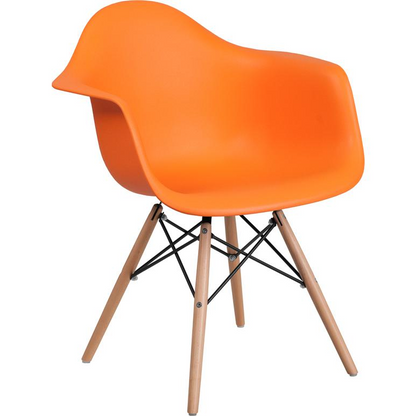 Orange Plastic Chair with Wooden Legs