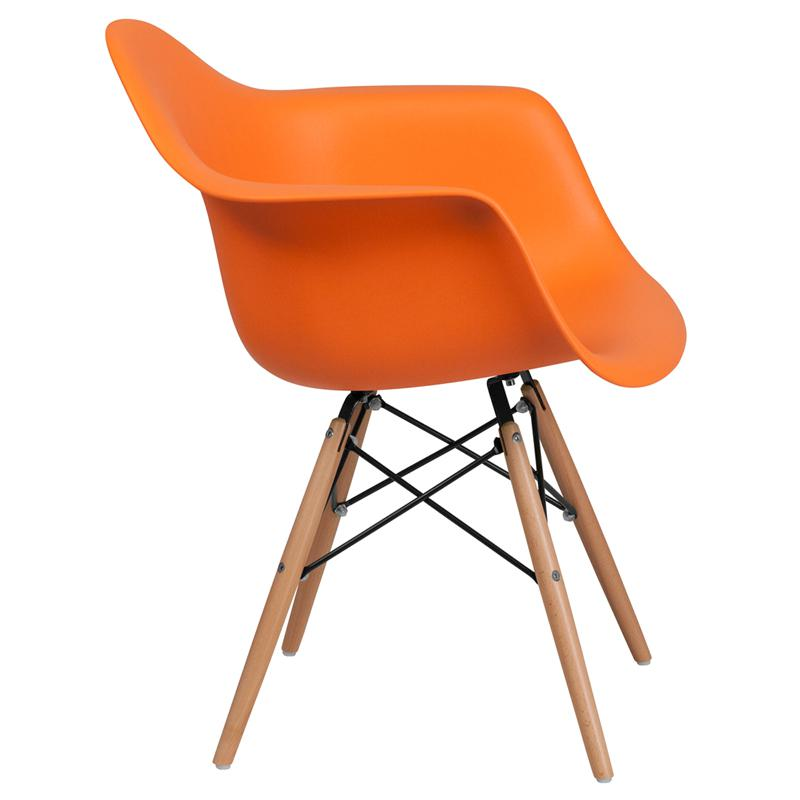 Orange Plastic Chair with Wooden Legs