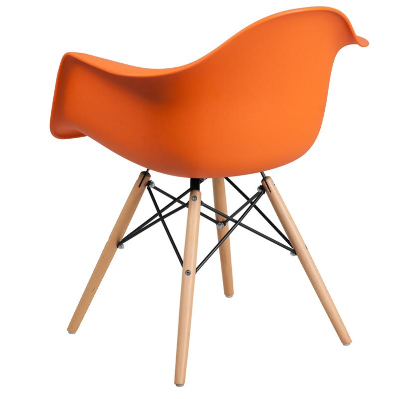 Orange Plastic Chair with Wooden Legs