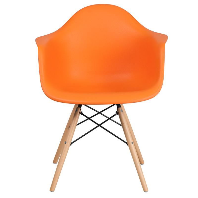 Orange Plastic Chair with Wooden Legs