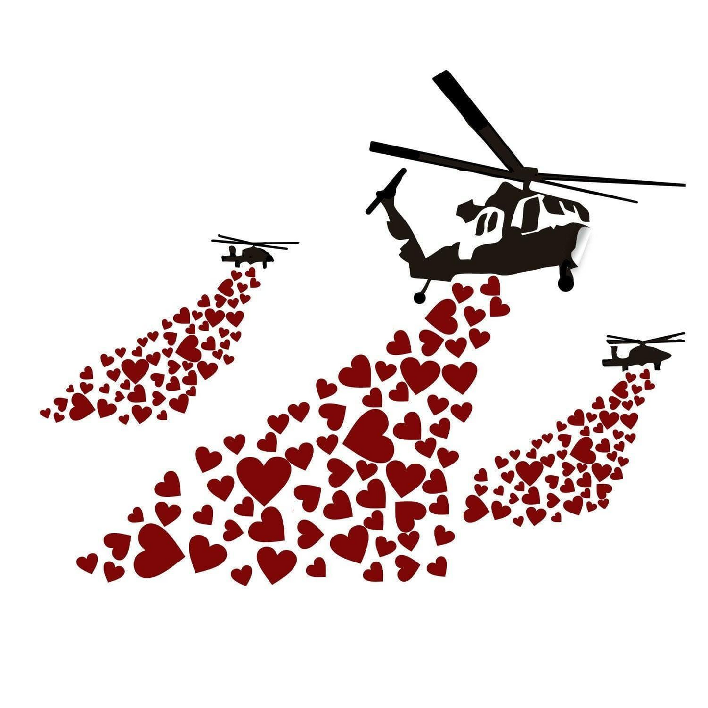 Urban Love Helicopter Wall Decal: Captivating Street Art Graffiti Sticker