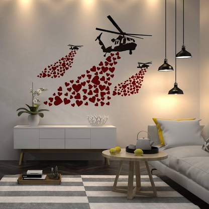 Urban Love Helicopter Wall Decal: Captivating Street Art Graffiti Sticker