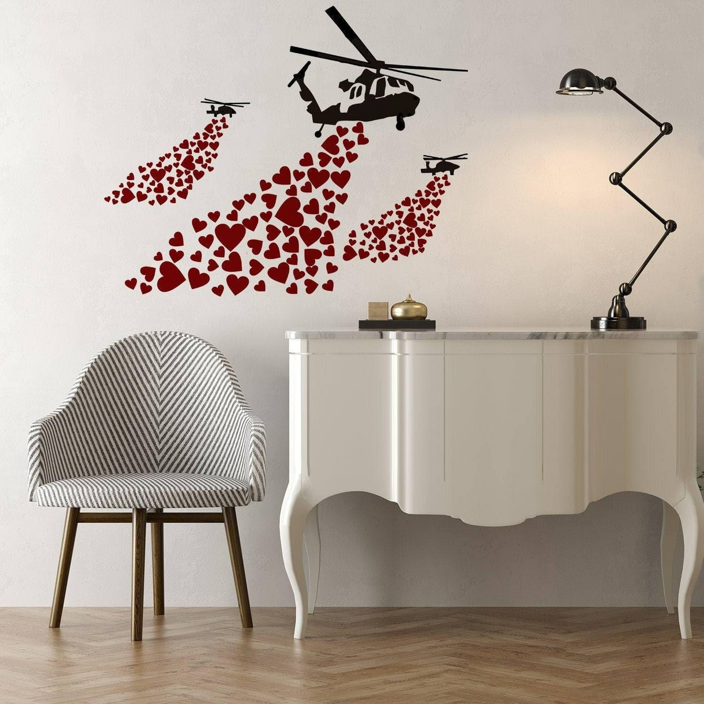 Urban Love Helicopter Wall Decal: Captivating Street Art Graffiti Sticker