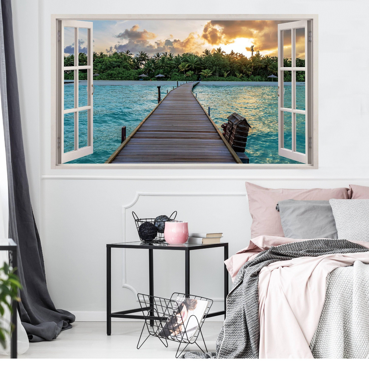 Tropical Paradise Window Sticker, Vinyl Decorative Window Cling Decal, Peel & Stick Film