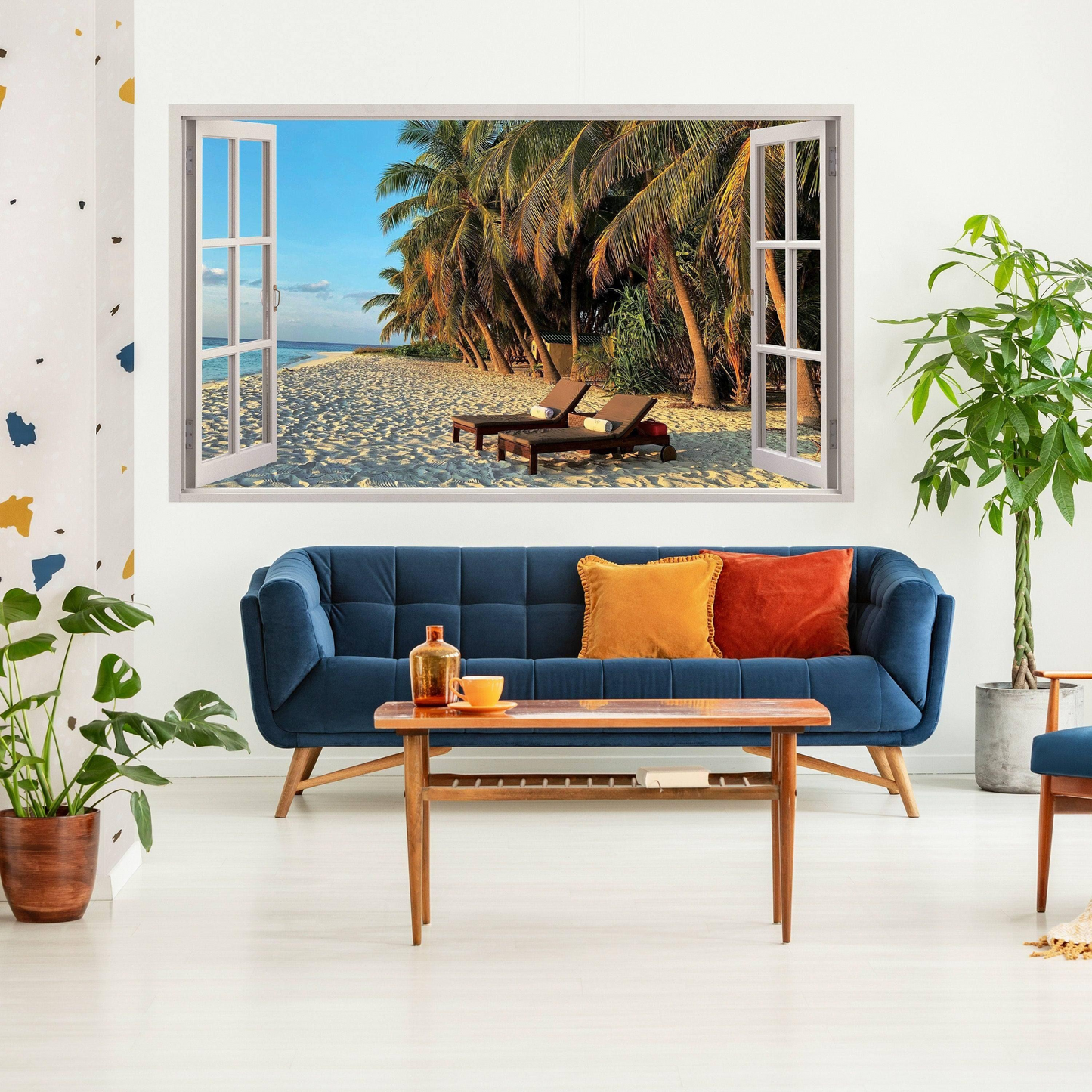 Tropical Paradise Window Sticker, Vinyl Decorative Window Cling Decal, Peel & Stick Film