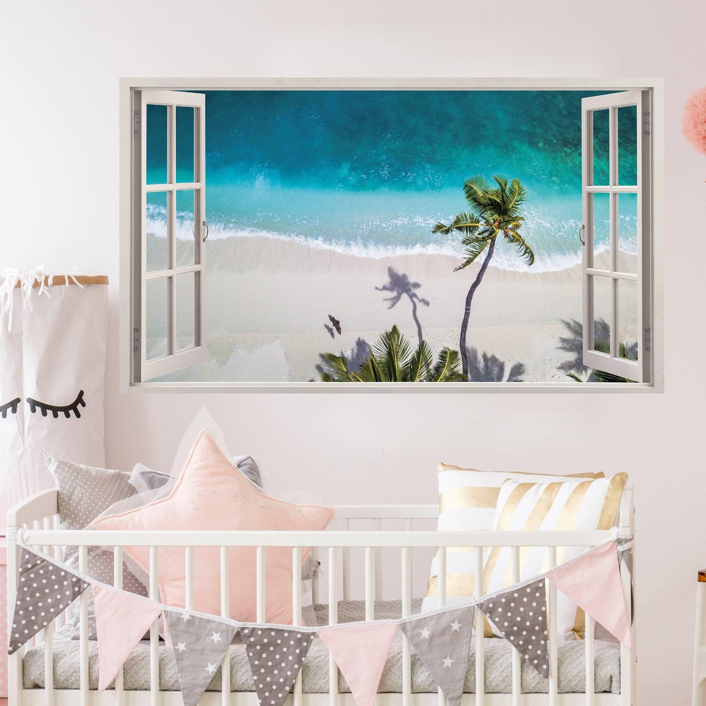 Tropical Paradise Window Sticker, Vinyl Decorative Window Cling Decal, Peel & Stick Film