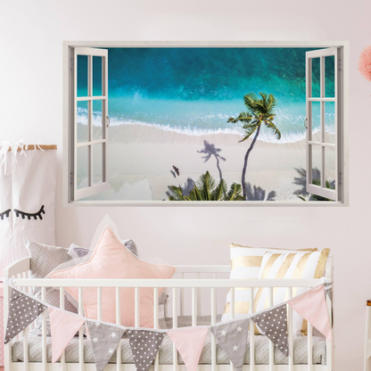 Tropical Paradise Window Sticker, Vinyl Decorative Window Cling Decal, Peel & Stick Film