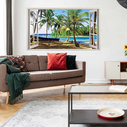 Tropical Paradise Window Sticker, Vinyl Decorative Window Cling Decal, Peel & Stick Film
