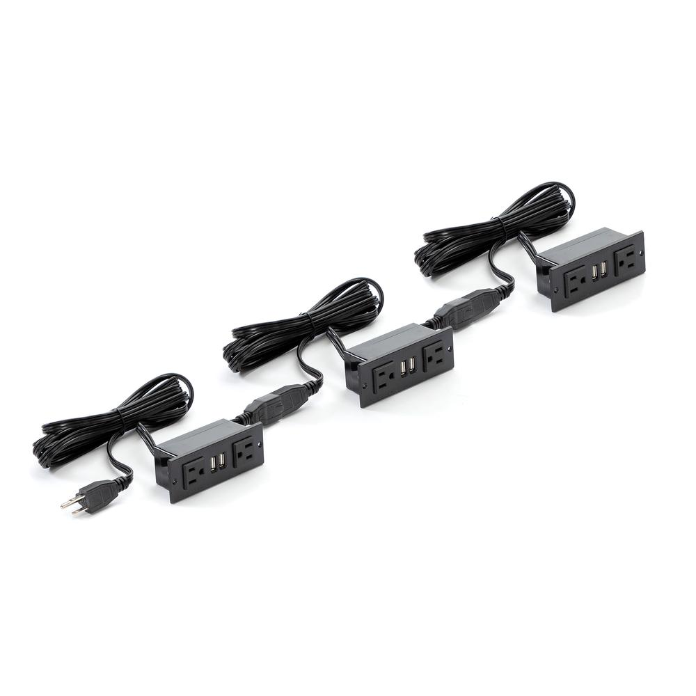 Power Module with 2 Power and 2 USB Outlets, 1 Daisy Chain Black