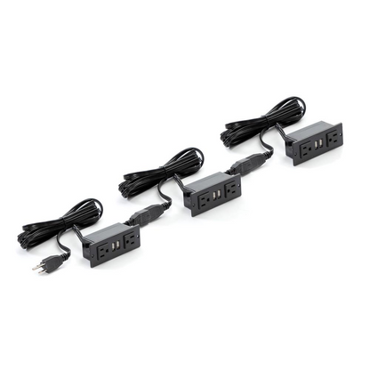 Power Module with 2 Power and 2 USB Outlets, 1 Daisy Chain Black
