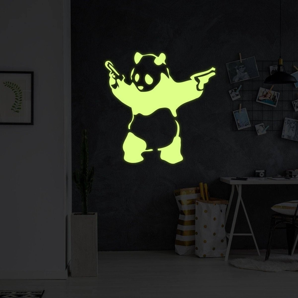 Glowing City Panda Wall Decal, Luminous Urban Theme Wall Art Sticker