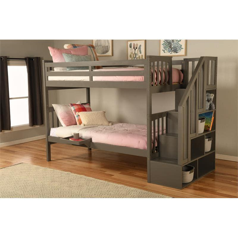 Kelcie Twin-Twin Bunk Bed Dark Gray+Tray