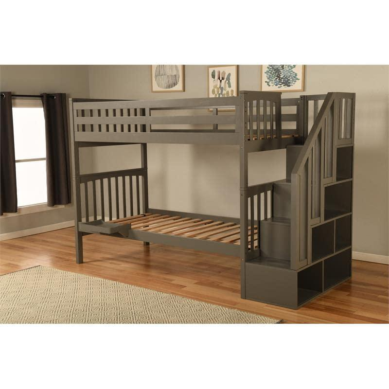 Kelcie Twin-Twin Bunk Bed Dark Gray+Tray