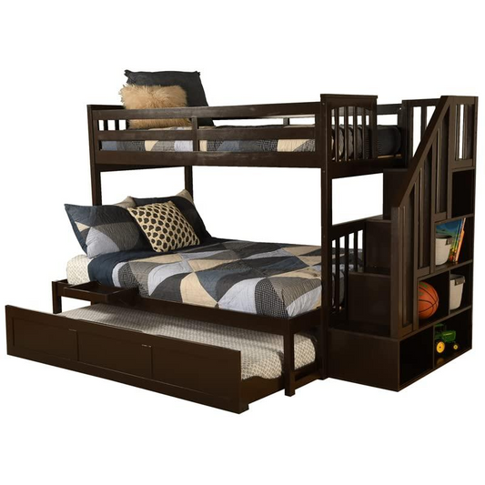 Kelcie Twin-Full Bunk Bed Dark Chocolate-Trundle Bed+Tray