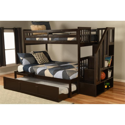 Kelcie Twin-Full Bunk Bed Dark Chocolate-Trundle Bed+Tray