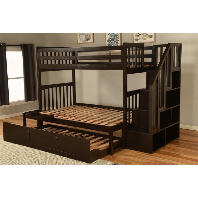 Kelcie Twin-Full Bunk Bed Dark Chocolate-Trundle Bed+Tray
