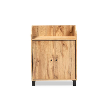 Oak Brown Finished Wood 2-Door Entryway Shoe Storage Cabinet with Top Shelf