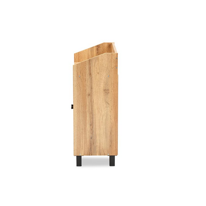 Oak Brown Finished Wood 2-Door Entryway Shoe Storage Cabinet with Top Shelf
