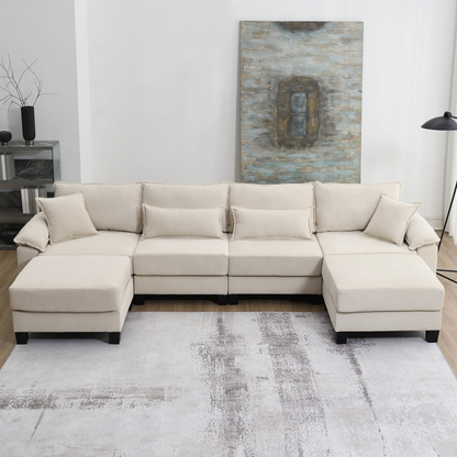 133*65" Corduroy Modular Sectional Sofa,U Shaped Couch with Armrest Bags,6 Seat Freely Combinable Sofa Bed,Comfortable and Spacious Indoor Furniture for Living Room, 2 Colors