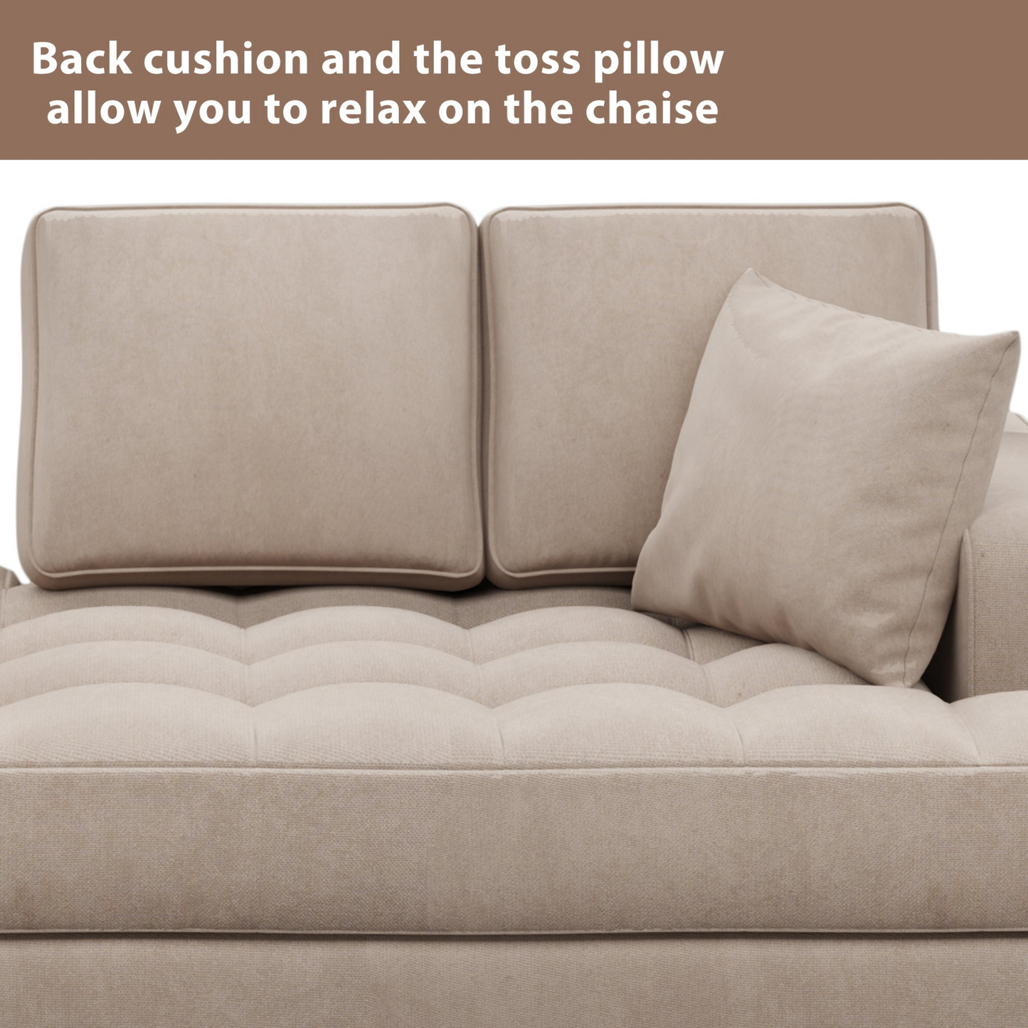 64" Deep Tufted Upholstered Textured Fabric Chaise Lounge,Toss Pillow included,Living room Bedroom Use,Warm Grey
