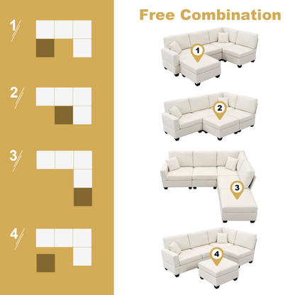 89.8*60.2" Modern Sectional Sofa,5-Seat Modular Couch Set with Convertible Ottoman,L-Shape Linen Fabric Corner Couch Set with 2 Pillows for Living Room,Apartment,Office, 3 Colors
