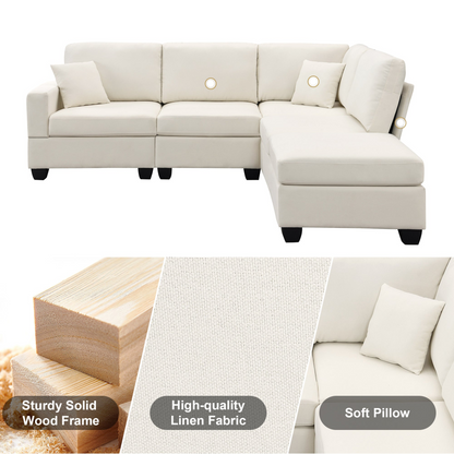 89.8*60.2" Modern Sectional Sofa,5-Seat Modular Couch Set with Convertible Ottoman,L-Shape Linen Fabric Corner Couch Set with 2 Pillows for Living Room,Apartment,Office, 3 Colors