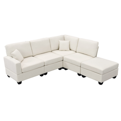 89.8*60.2" Modern Sectional Sofa,5-Seat Modular Couch Set with Convertible Ottoman,L-Shape Linen Fabric Corner Couch Set with 2 Pillows for Living Room,Apartment,Office, 3 Colors
