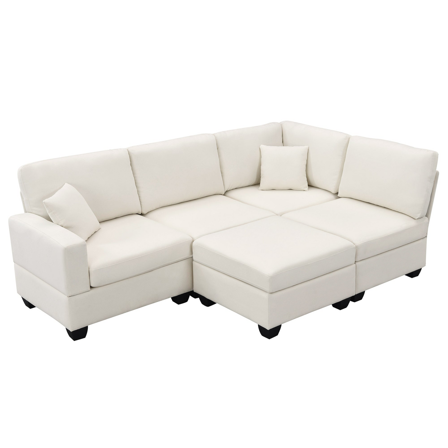 89.8*60.2" Modern Sectional Sofa,5-Seat Modular Couch Set with Convertible Ottoman,L-Shape Linen Fabric Corner Couch Set with 2 Pillows for Living Room,Apartment,Office, 3 Colors