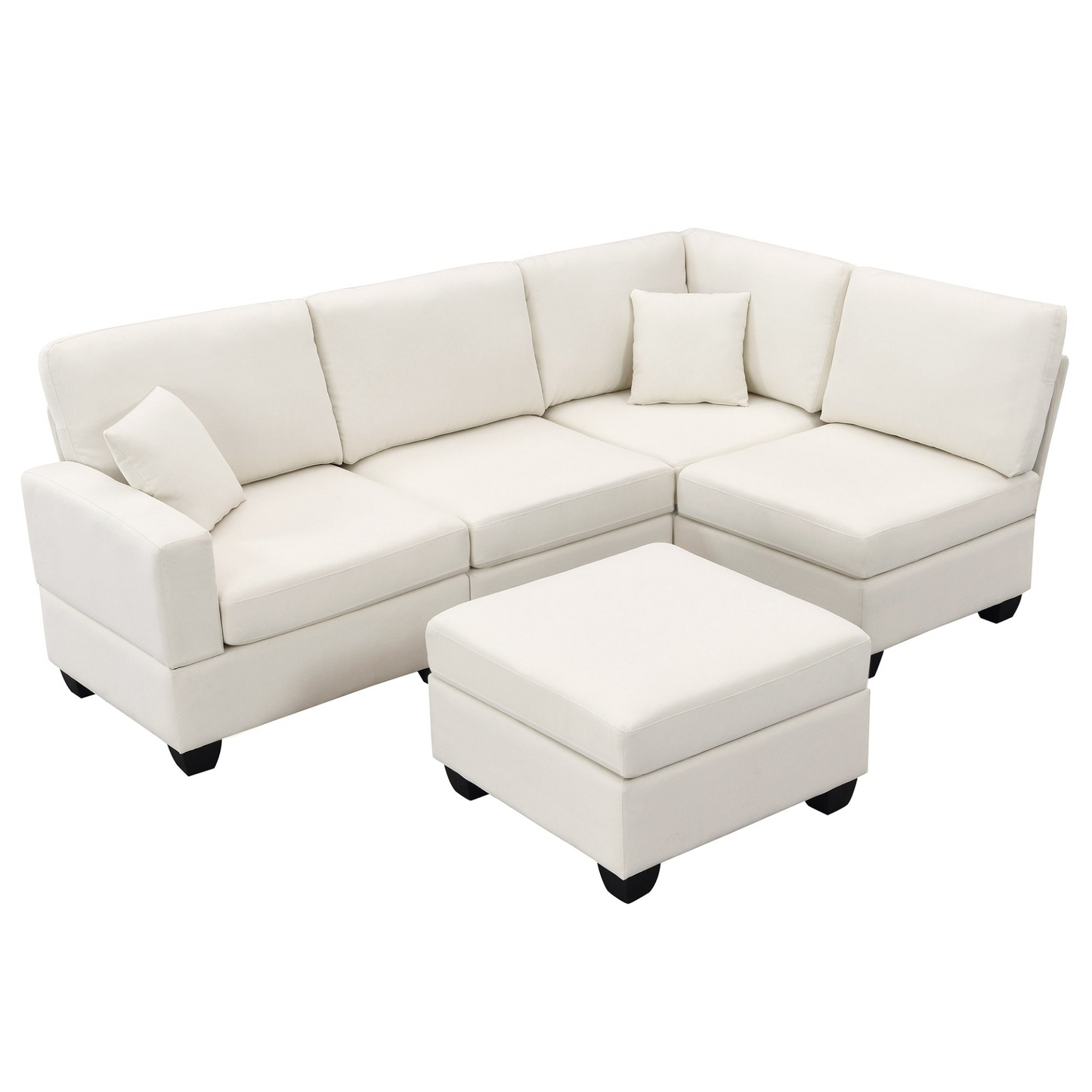 89.8*60.2" Modern Sectional Sofa,5-Seat Modular Couch Set with Convertible Ottoman,L-Shape Linen Fabric Corner Couch Set with 2 Pillows for Living Room,Apartment,Office, 3 Colors