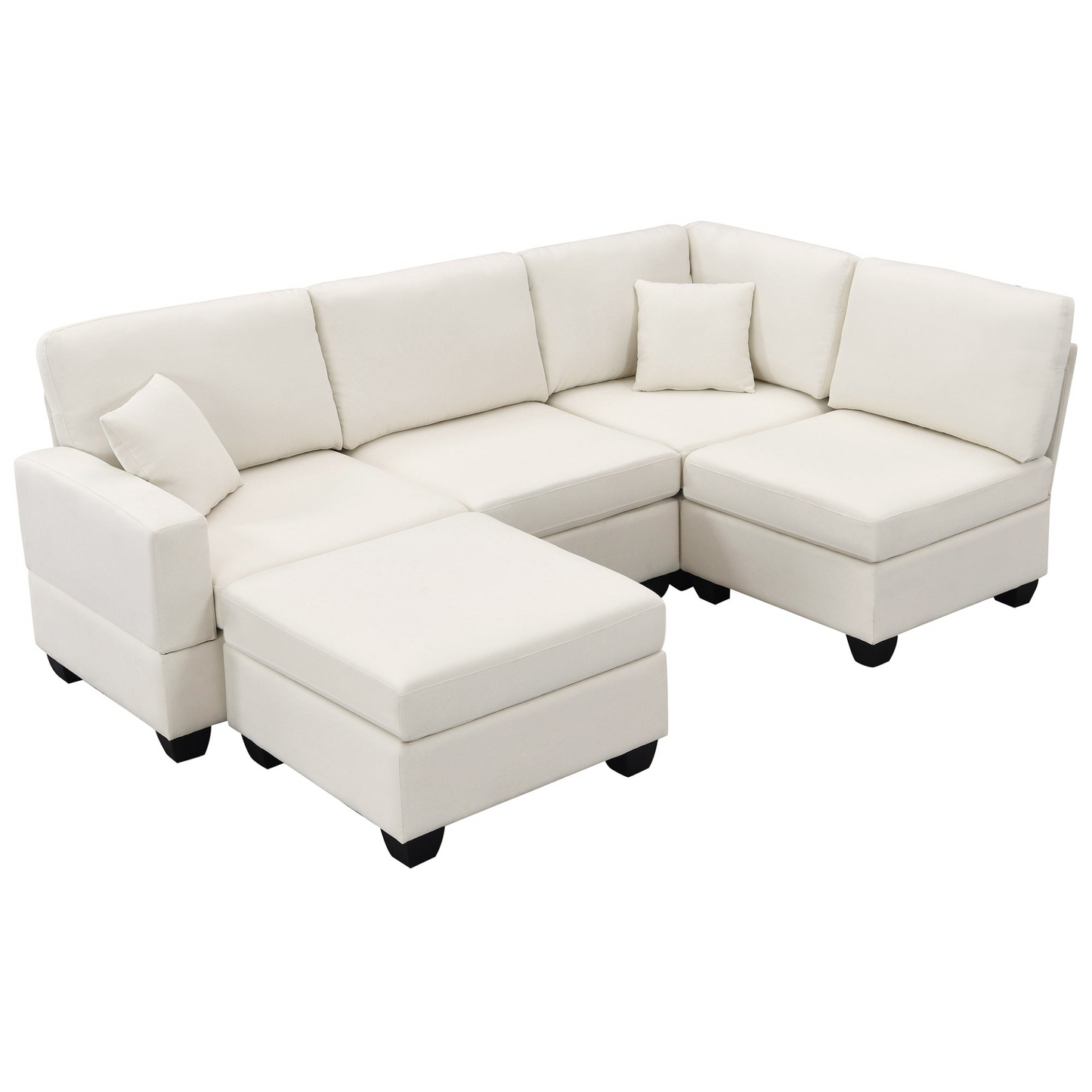 89.8*60.2" Modern Sectional Sofa,5-Seat Modular Couch Set with Convertible Ottoman,L-Shape Linen Fabric Corner Couch Set with 2 Pillows for Living Room,Apartment,Office, 3 Colors