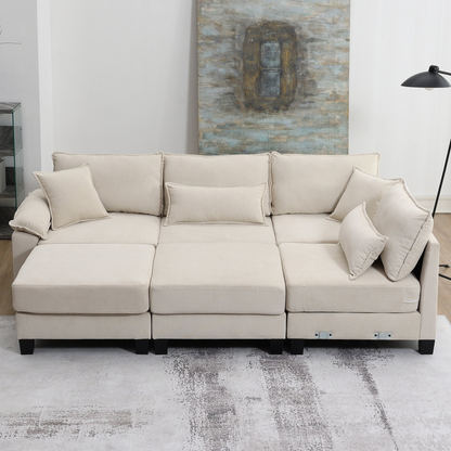 133*65" Corduroy Modular Sectional Sofa,U Shaped Couch with Armrest Bags,6 Seat Freely Combinable Sofa Bed,Comfortable and Spacious Indoor Furniture for Living Room, 2 Colors