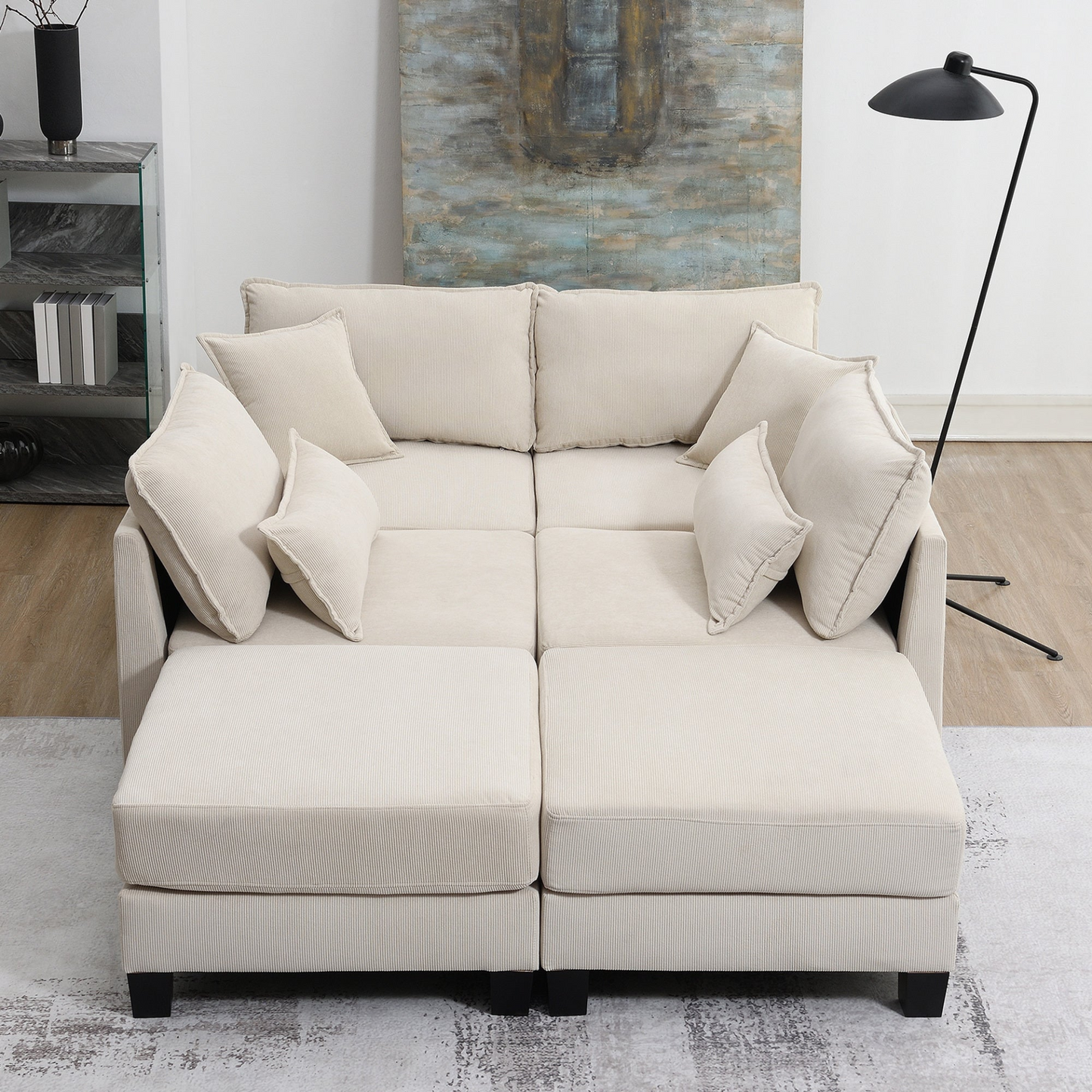 133*65" Corduroy Modular Sectional Sofa,U Shaped Couch with Armrest Bags,6 Seat Freely Combinable Sofa Bed,Comfortable and Spacious Indoor Furniture for Living Room, 2 Colors
