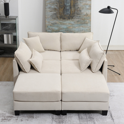 133*65" Corduroy Modular Sectional Sofa,U Shaped Couch with Armrest Bags,6 Seat Freely Combinable Sofa Bed,Comfortable and Spacious Indoor Furniture for Living Room, 2 Colors