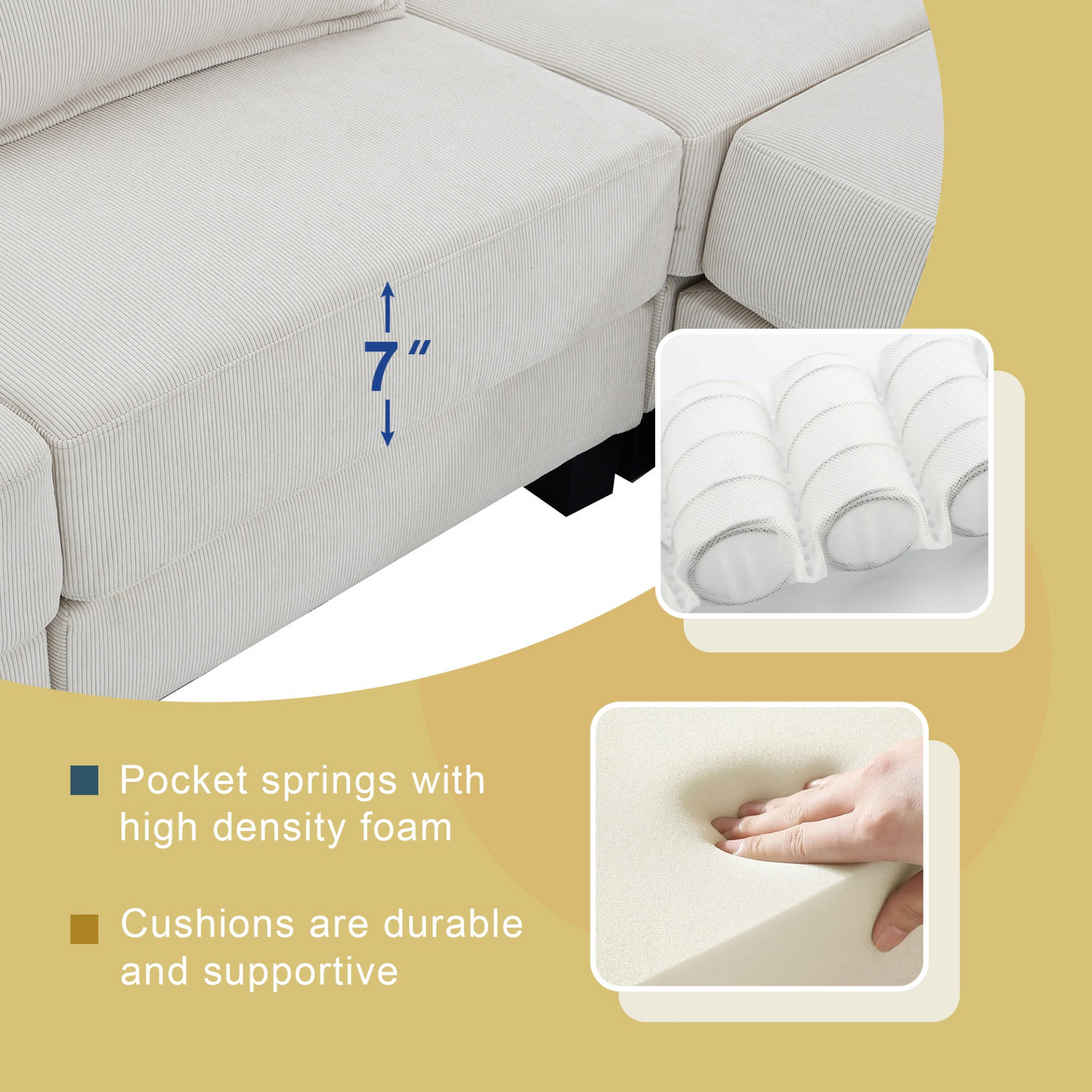 133*65" Corduroy Modular Sectional Sofa,U Shaped Couch with Armrest Bags,6 Seat Freely Combinable Sofa Bed,Comfortable and Spacious Indoor Furniture for Living Room, 2 Colors