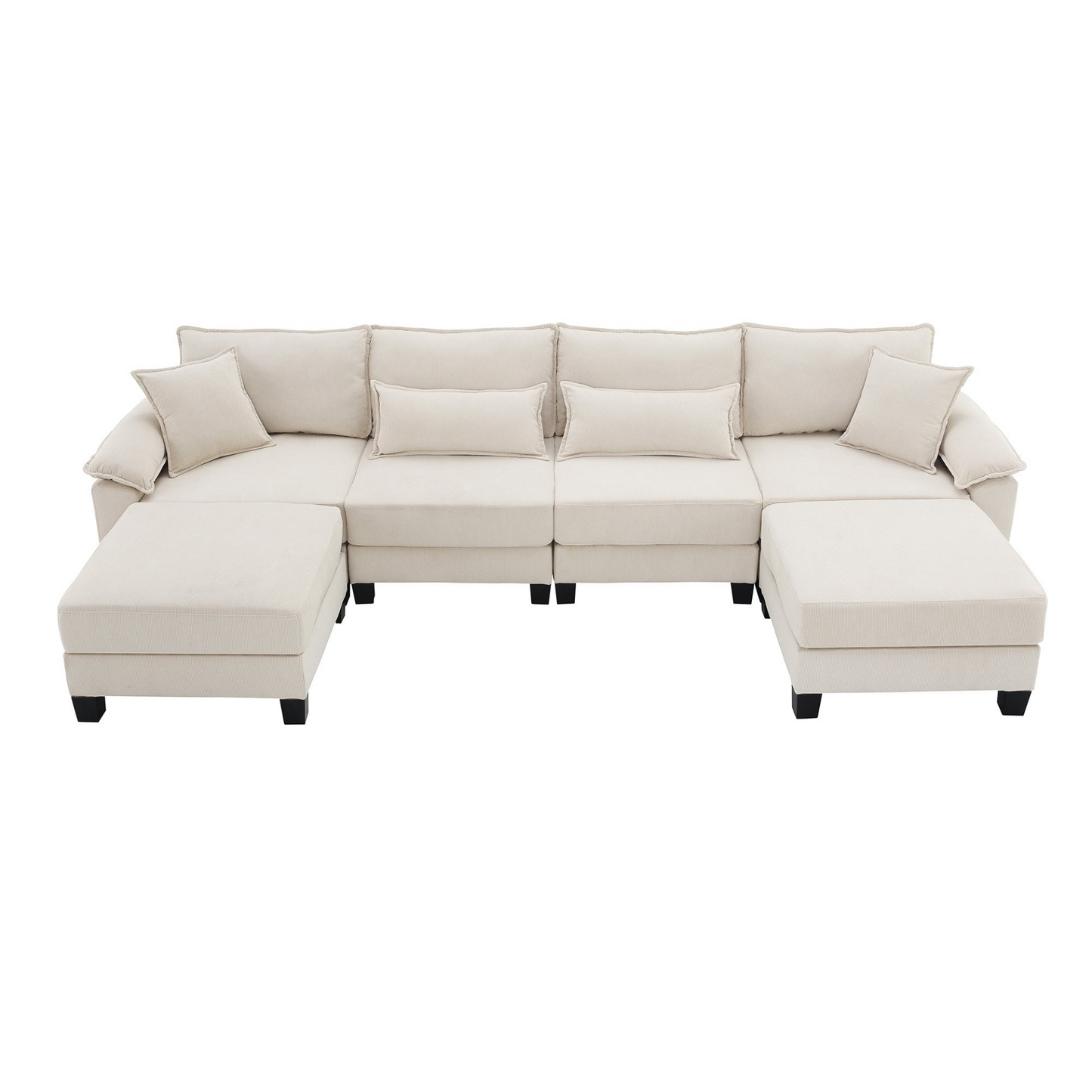 133*65" Corduroy Modular Sectional Sofa,U Shaped Couch with Armrest Bags,6 Seat Freely Combinable Sofa Bed,Comfortable and Spacious Indoor Furniture for Living Room, 2 Colors