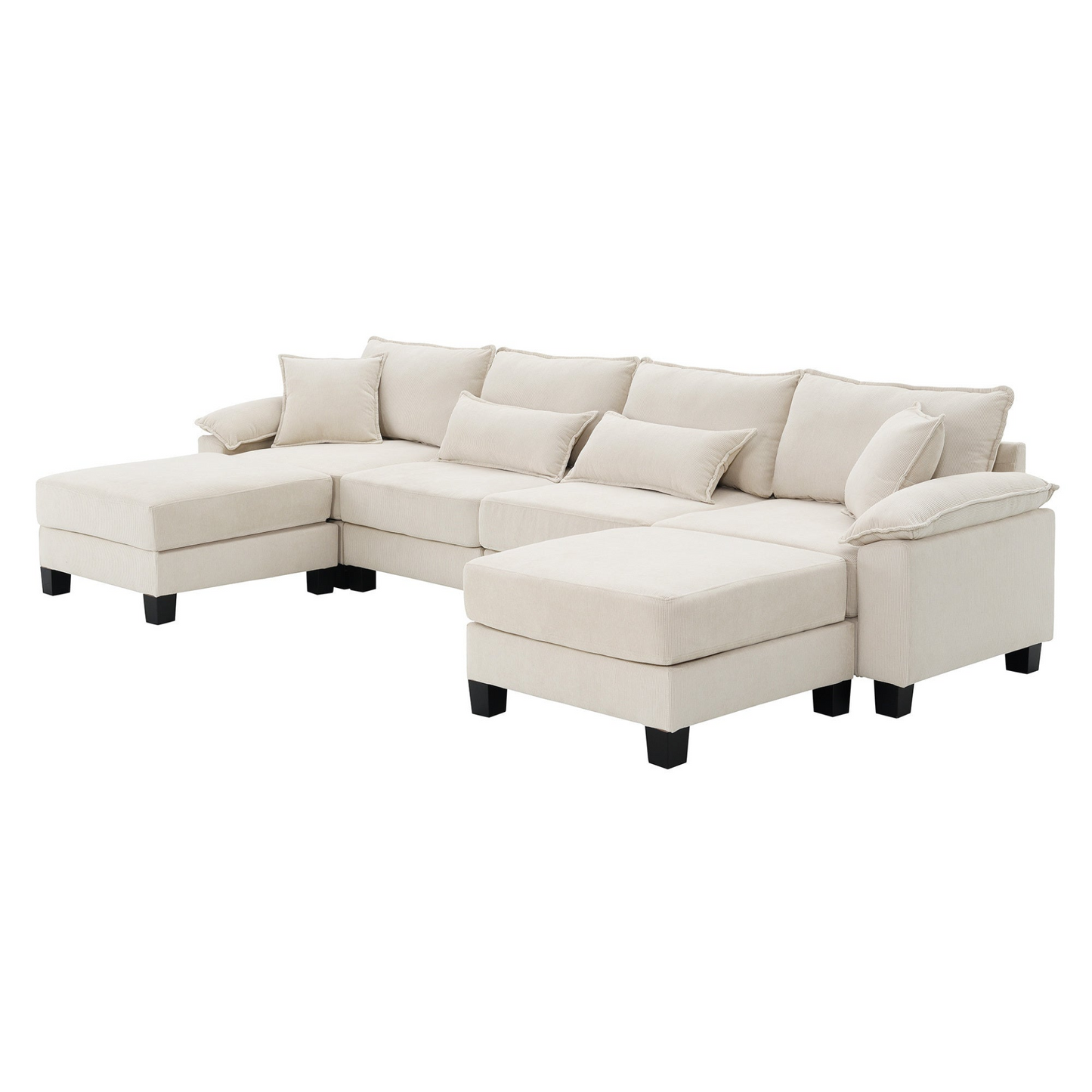 133*65" Corduroy Modular Sectional Sofa,U Shaped Couch with Armrest Bags,6 Seat Freely Combinable Sofa Bed,Comfortable and Spacious Indoor Furniture for Living Room, 2 Colors