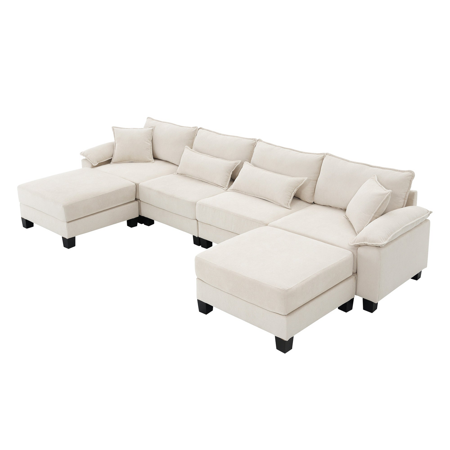 133*65" Corduroy Modular Sectional Sofa,U Shaped Couch with Armrest Bags,6 Seat Freely Combinable Sofa Bed,Comfortable and Spacious Indoor Furniture for Living Room, 2 Colors