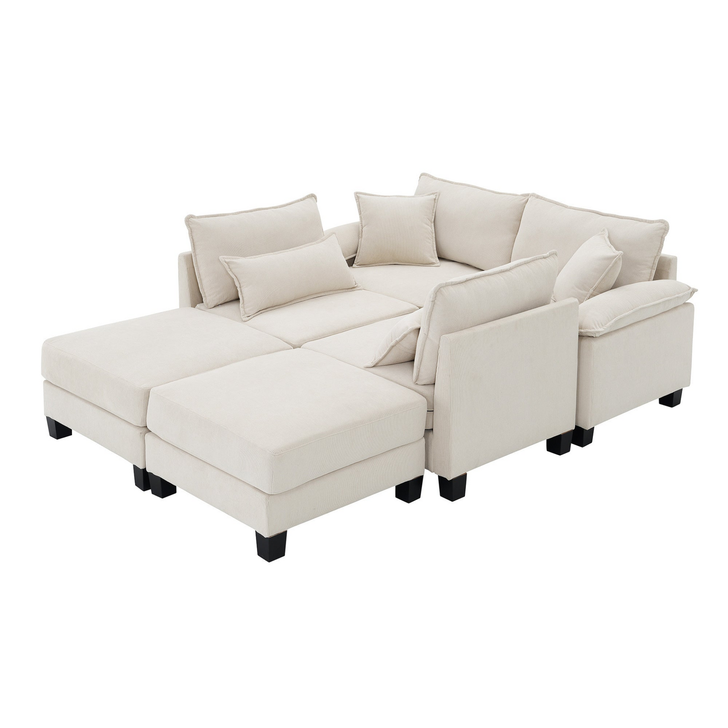 133*65" Corduroy Modular Sectional Sofa,U Shaped Couch with Armrest Bags,6 Seat Freely Combinable Sofa Bed,Comfortable and Spacious Indoor Furniture for Living Room, 2 Colors