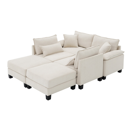 133*65" Corduroy Modular Sectional Sofa,U Shaped Couch with Armrest Bags,6 Seat Freely Combinable Sofa Bed,Comfortable and Spacious Indoor Furniture for Living Room, 2 Colors