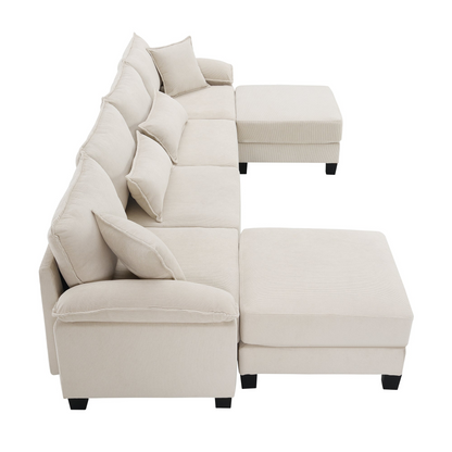133*65" Corduroy Modular Sectional Sofa,U Shaped Couch with Armrest Bags,6 Seat Freely Combinable Sofa Bed,Comfortable and Spacious Indoor Furniture for Living Room, 2 Colors