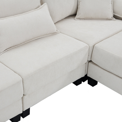 133*65" Corduroy Modular Sectional Sofa,U Shaped Couch with Armrest Bags,6 Seat Freely Combinable Sofa Bed,Comfortable and Spacious Indoor Furniture for Living Room, 2 Colors
