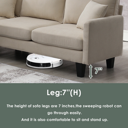 90*88" Terrycloth Modern Sectional Sofa,5-Seat Practical Couch Set with Chaise Lounge,L-Shape minimalist Indoor Furniture with 3 Pillows for Living Room,Apartment,Office, 3 Colors