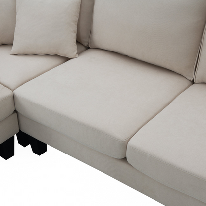 90*88" Terrycloth Modern Sectional Sofa,5-Seat Practical Couch Set with Chaise Lounge,L-Shape minimalist Indoor Furniture with 3 Pillows for Living Room,Apartment,Office, 3 Colors