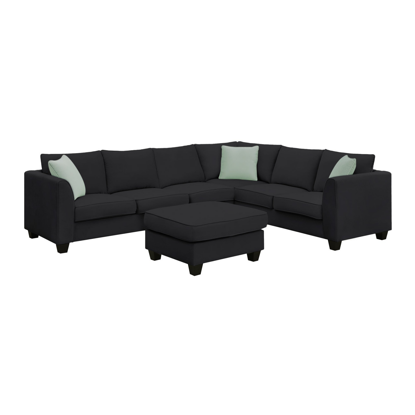 112*87" Sectional Sofa Couches Living Room Sets, 7 Seats Modular Sectional Sofa with Ottoman, L Shape Fabric Sofa Corner Couch Set with 3 Pillows, Black