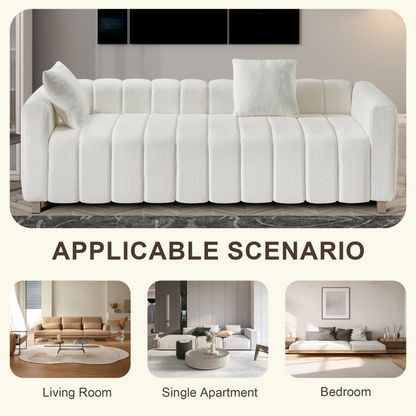 82*30" Modern Teddy Velvet Sofa,2-3 Seat Mid Century Indoor Couch, Exquisite Upholstered Loveseat with Striped Decoration for Living Room,Bedroom,Apartment,2 Colors(2 Pillows)