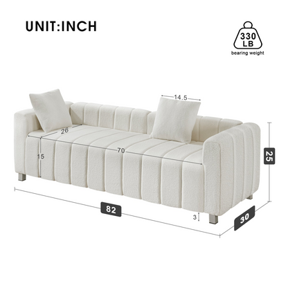 82*30" Modern Teddy Velvet Sofa,2-3 Seat Mid Century Indoor Couch, Exquisite Upholstered Loveseat with Striped Decoration for Living Room,Bedroom,Apartment,2 Colors(2 Pillows)